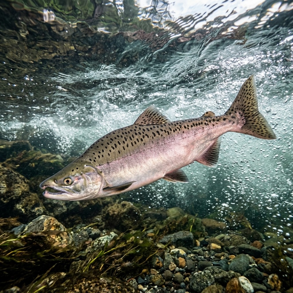 guya-yukari-gocer-oncorhynchus-gorbuscha Sualtı Fotoğrafı